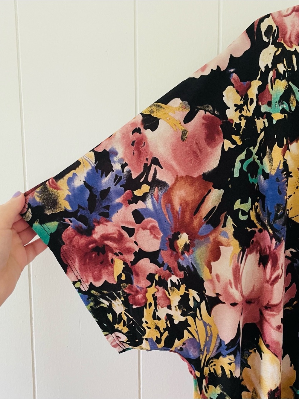 Floral V-Neck Blouse in Black and Pink - Soft Stretch Top - Picture 4 of 8